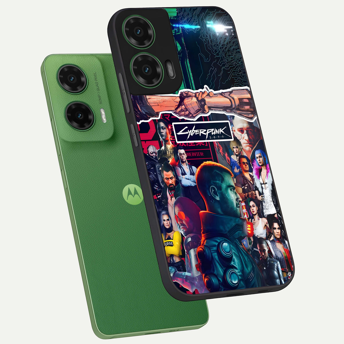  CYBERPUNK Legacy phone case For Moto G35 showing premium glass back cover with detailed artwork