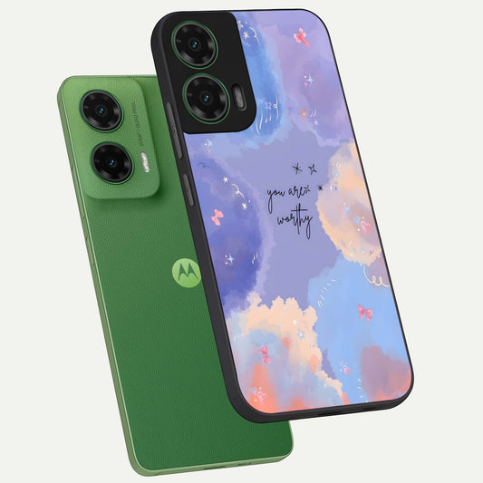  Celestial Cloud Magic phone case For Moto G35 showing premium glass back cover with detailed artwork