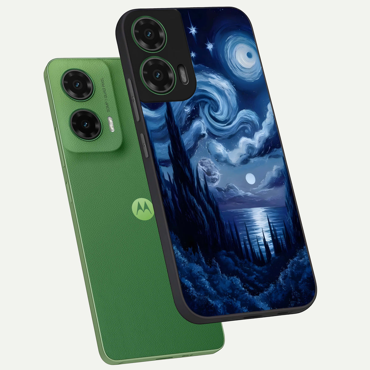 Celestial Dream Van Gogh phone case For Moto G35 showing premium glass back cover with detailed artwork