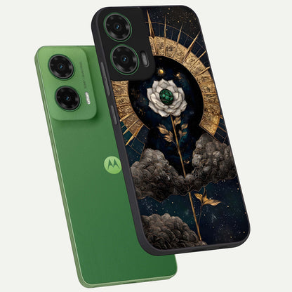  Celestial Lotus Morang phone case For Moto G35 showing premium glass back cover with detailed artwork
