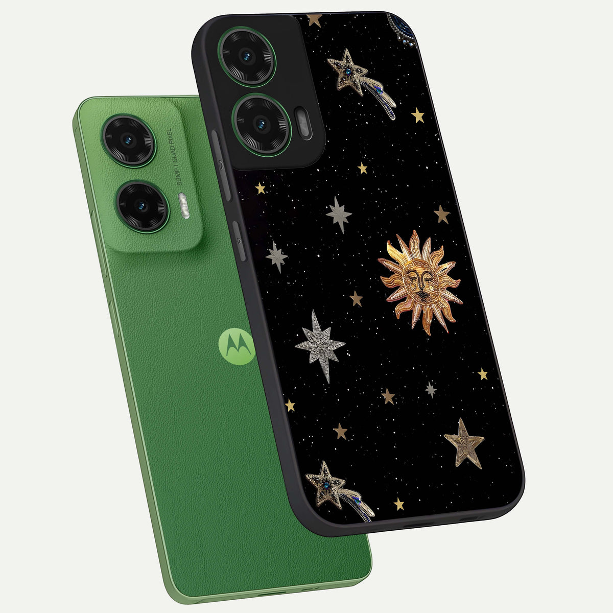  Celestial Moon With Stars phone case For Moto G35 showing premium glass back cover with detailed artwork