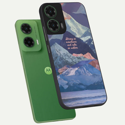  Celestial Mountain Calm phone case For Moto G35 showing premium glass back cover with detailed artwork