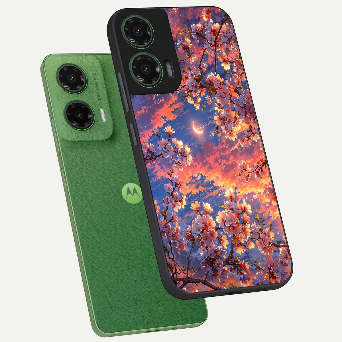  Celestial Sakura Sunset phone case For Moto G35 showing premium glass back cover with detailed artwork