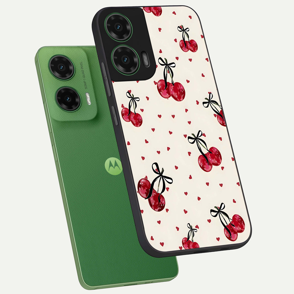  Cherry Heart Bow phone case For Moto G35 showing premium glass back cover with detailed artwork