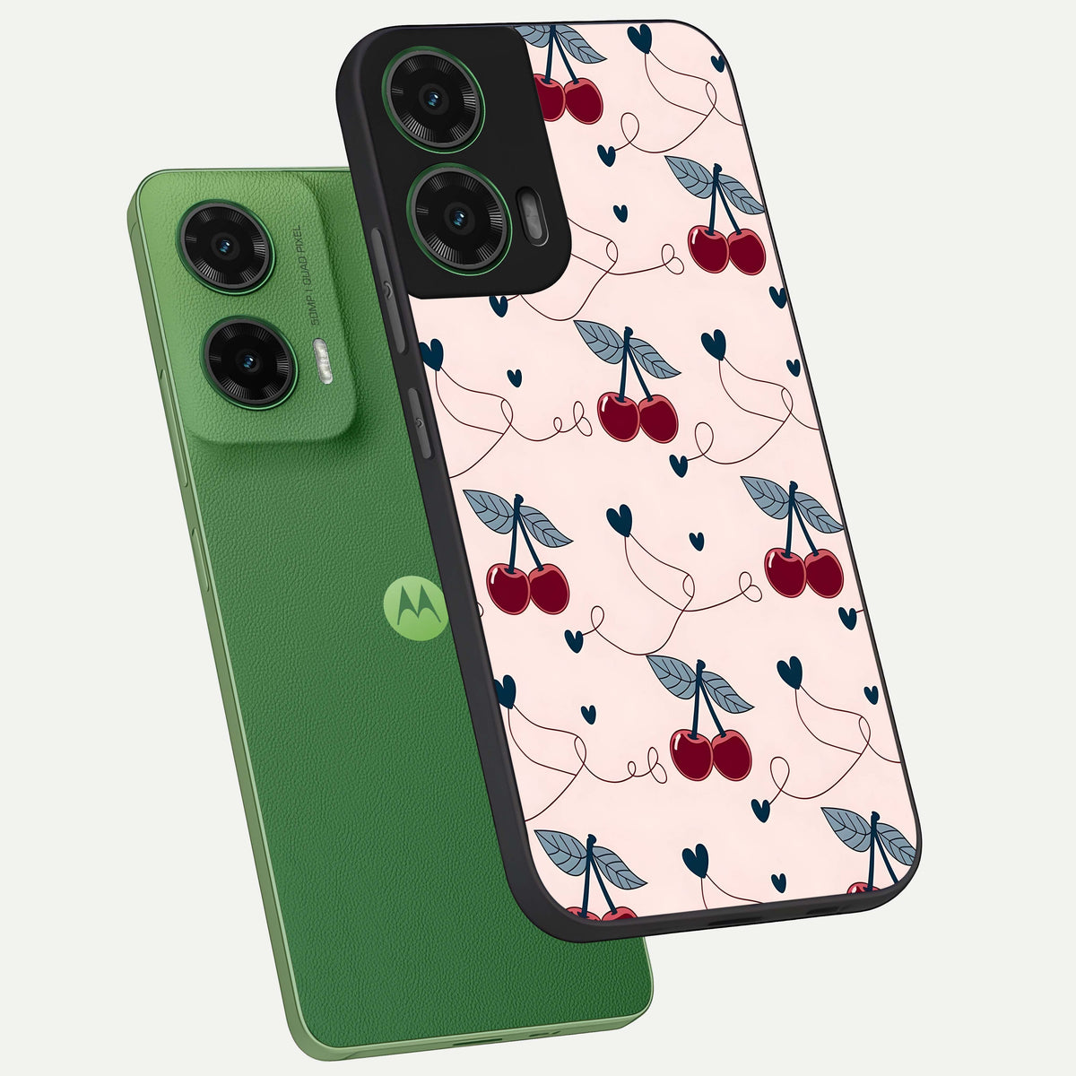  Cherry Heart Line phone case For Moto G35 showing premium glass back cover with detailed artwork