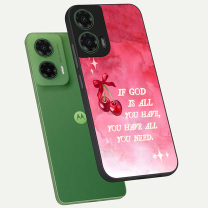  Cherry Quote phone case For Moto G35 showing premium glass back cover with detailed artwork