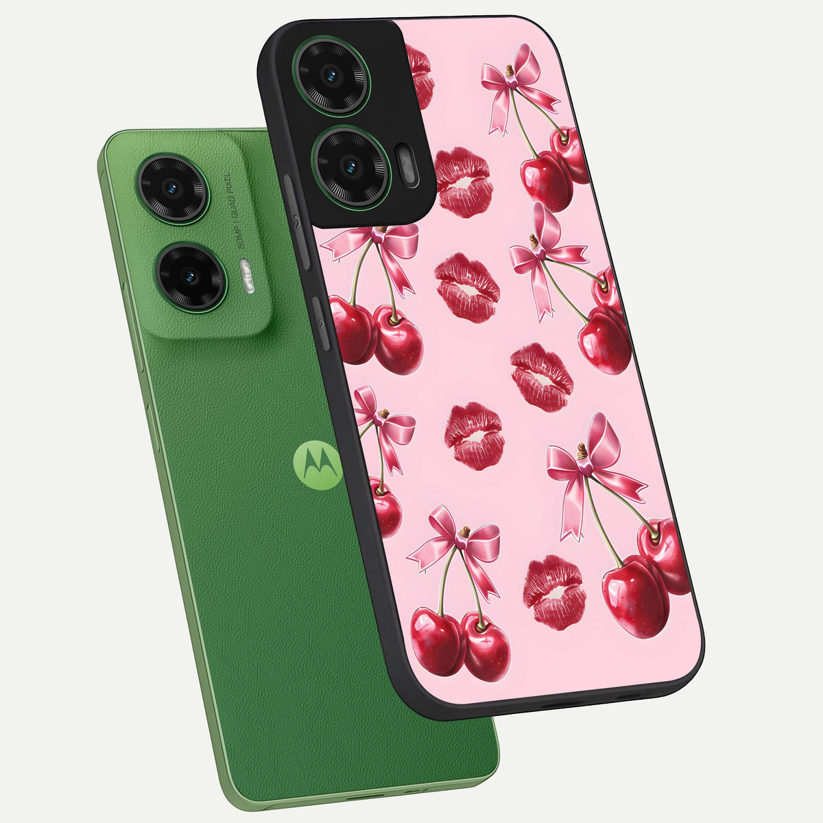  Cherry With Lips phone case For Moto G35 showing premium glass back cover with detailed artwork