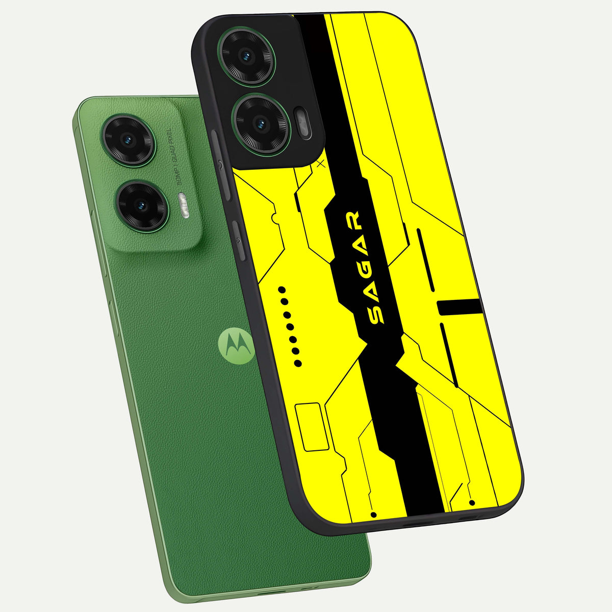  Circuit CYBERPUNK Custom Name phone case For Moto G35 showing premium glass back cover with detailed artwork