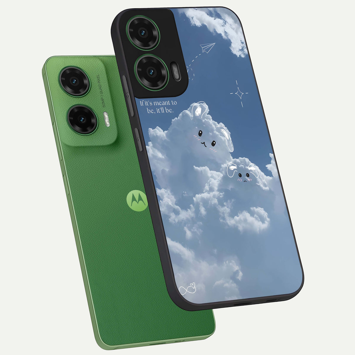  Cloud Bunny Dreams phone case For Moto G35 showing premium glass back cover with detailed artwork