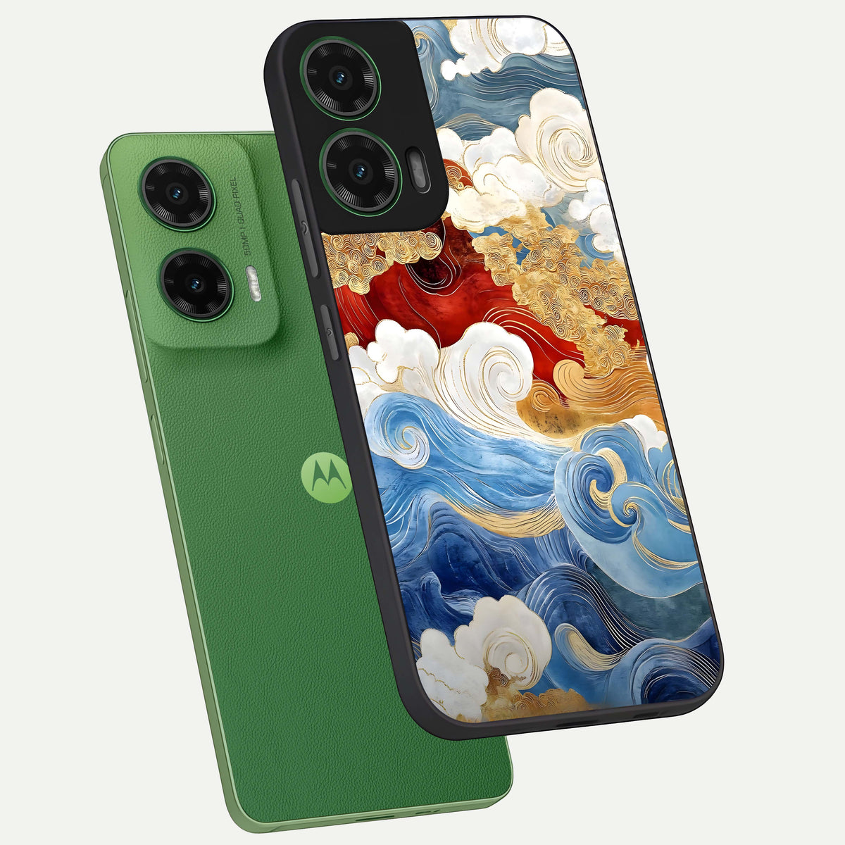  Colored Waves phone case For Moto G35 showing premium glass back cover with detailed artwork