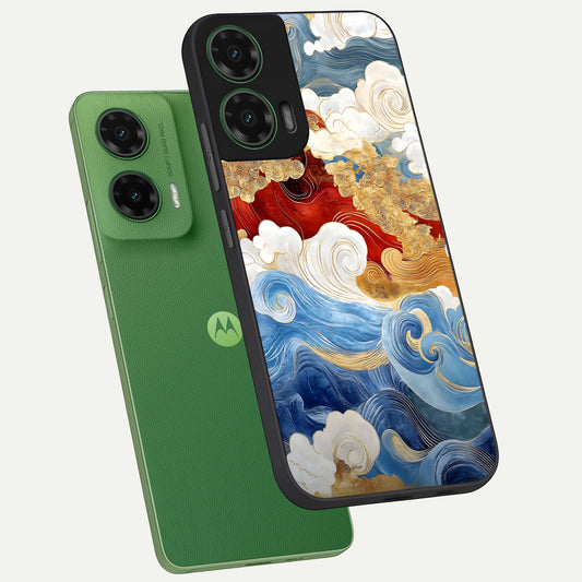  Colored Waves phone case For Moto G35 showing premium glass back cover with detailed artwork