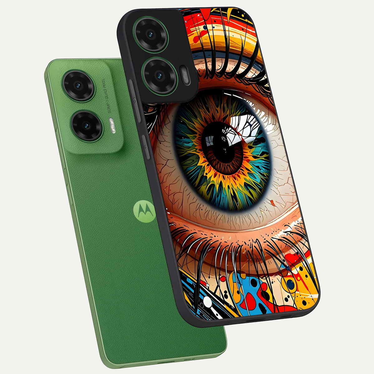  Colorful Eye phone case For Moto G35 showing premium glass back cover with detailed artwork