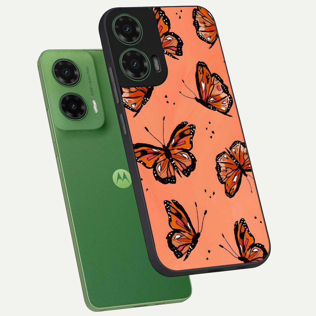  Coral Wing Butterfly phone case For Moto G35 showing premium glass back cover with detailed artwork