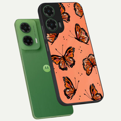  Coral Wing Butterfly phone case For Moto G35 showing premium glass back cover with detailed artwork