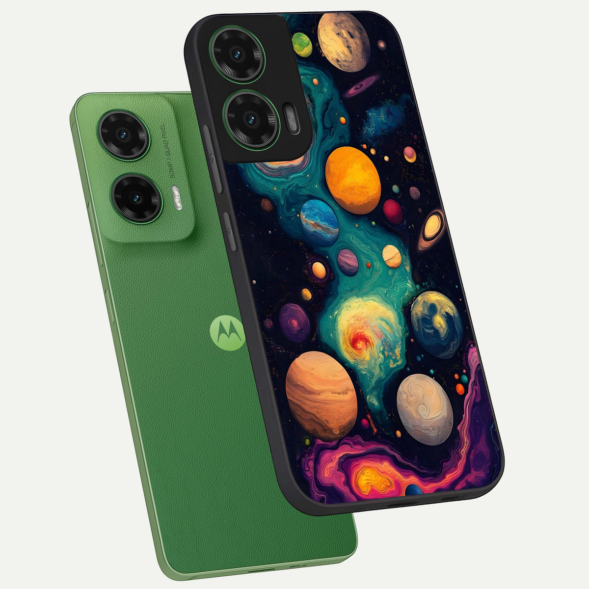  Cosmic Planet Journey phone case For Moto G35 showing premium glass back cover with detailed artwork