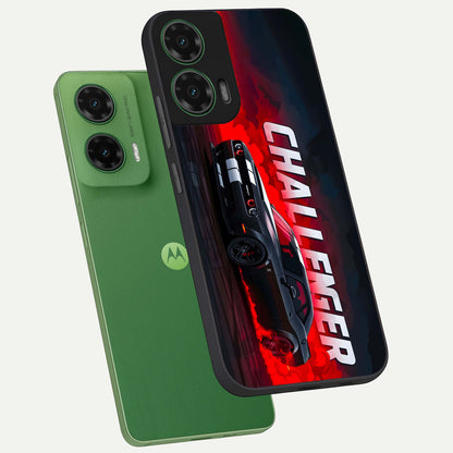  Crimson Challenger Fury phone case For Moto G35 showing premium glass back cover with detailed artwork