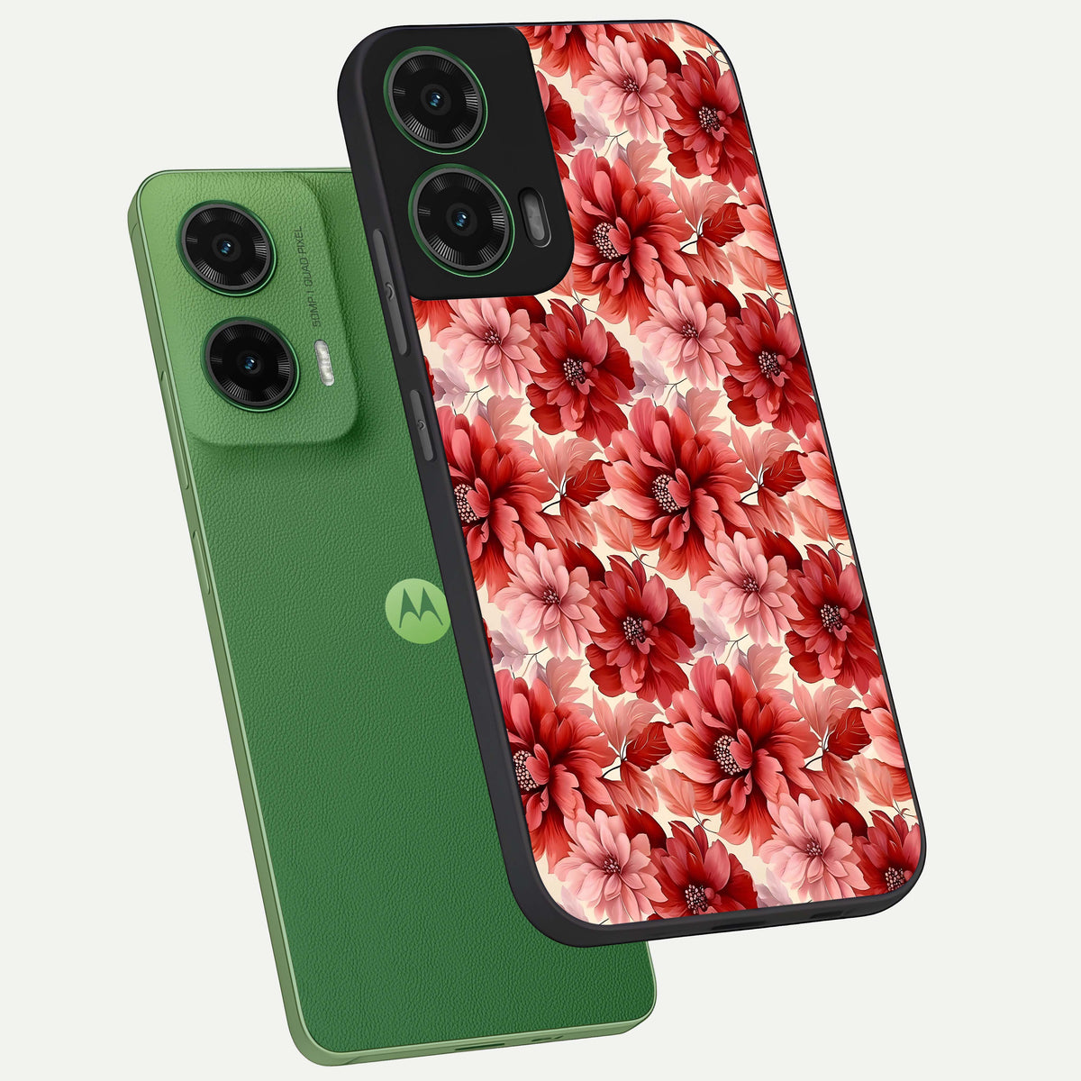  Crimson Love Petals phone case For Moto G35 showing premium glass back cover with detailed artwork