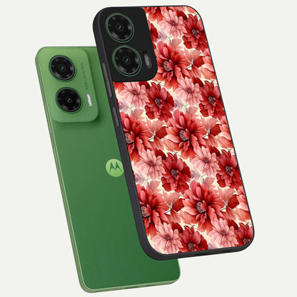  Crimson Love Petals phone case For Moto G35 showing premium glass back cover with detailed artwork