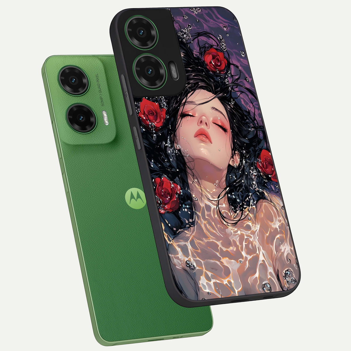  Crimson Rose Serenity phone case For Moto G35 showing premium glass back cover with detailed artwork