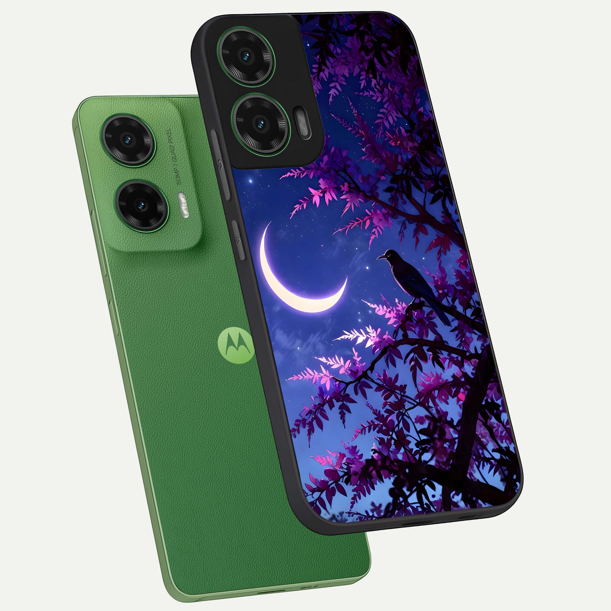  Crow And Moon Scenery phone case For Moto G35 showing premium glass back cover with detailed artwork
