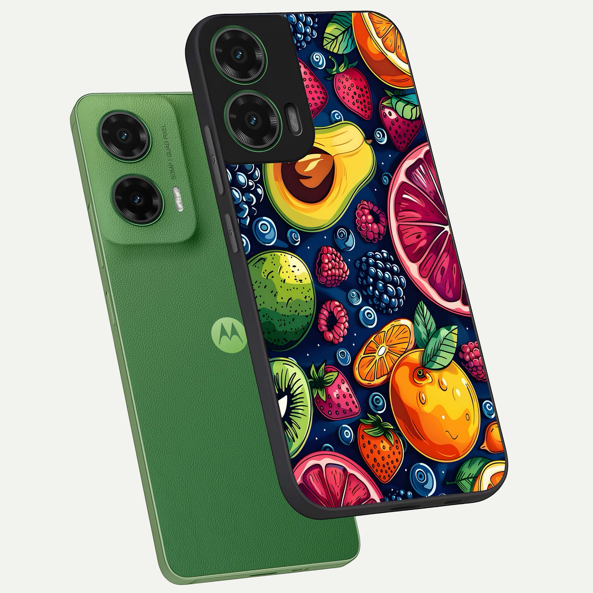  Cute Fruits Art phone case For Moto G35 showing premium glass back cover with detailed artwork