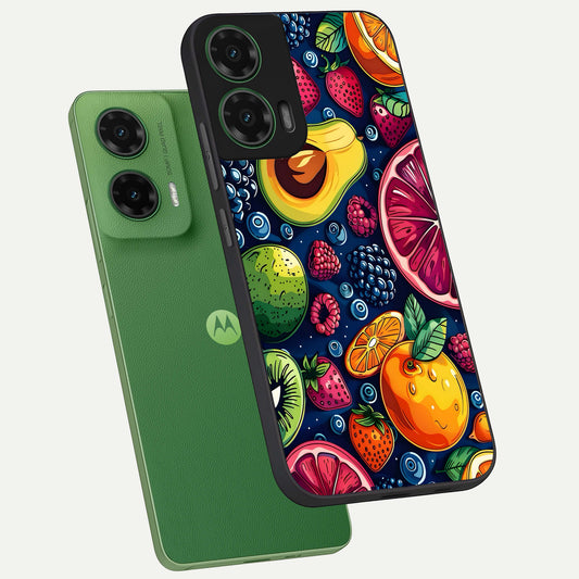  Cute Fruits Art phone case For Moto G35 showing premium glass back cover with detailed artwork