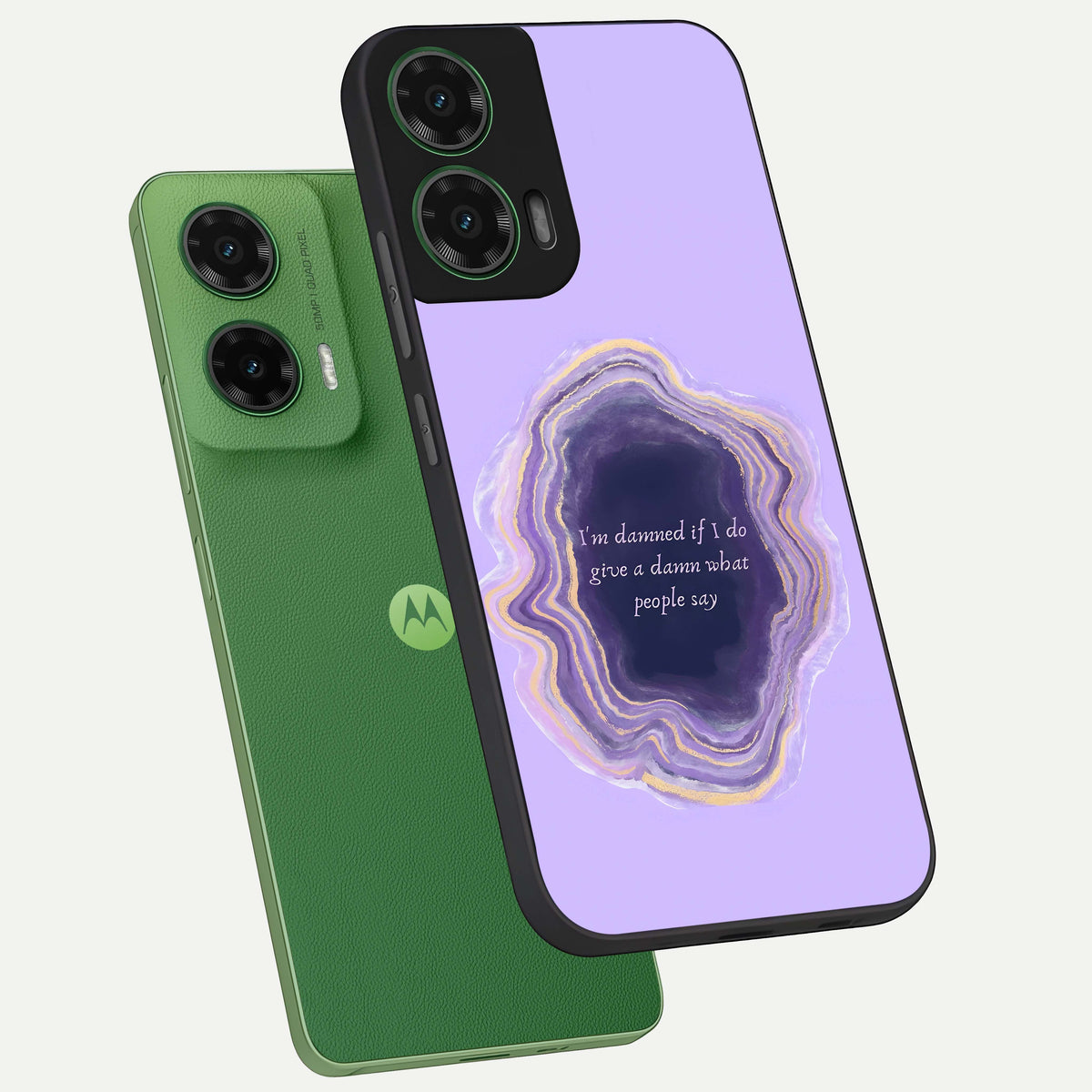  Damned People Quote phone case For Moto G35 showing premium glass back cover with detailed artwork