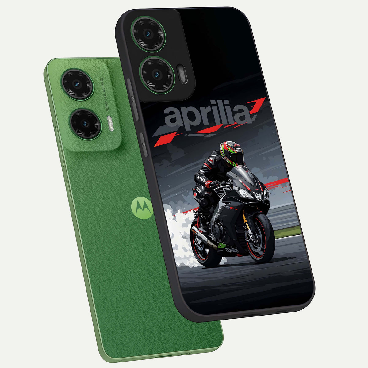  Dark Aprilla phone case For Moto G35 showing premium glass back cover with detailed artwork