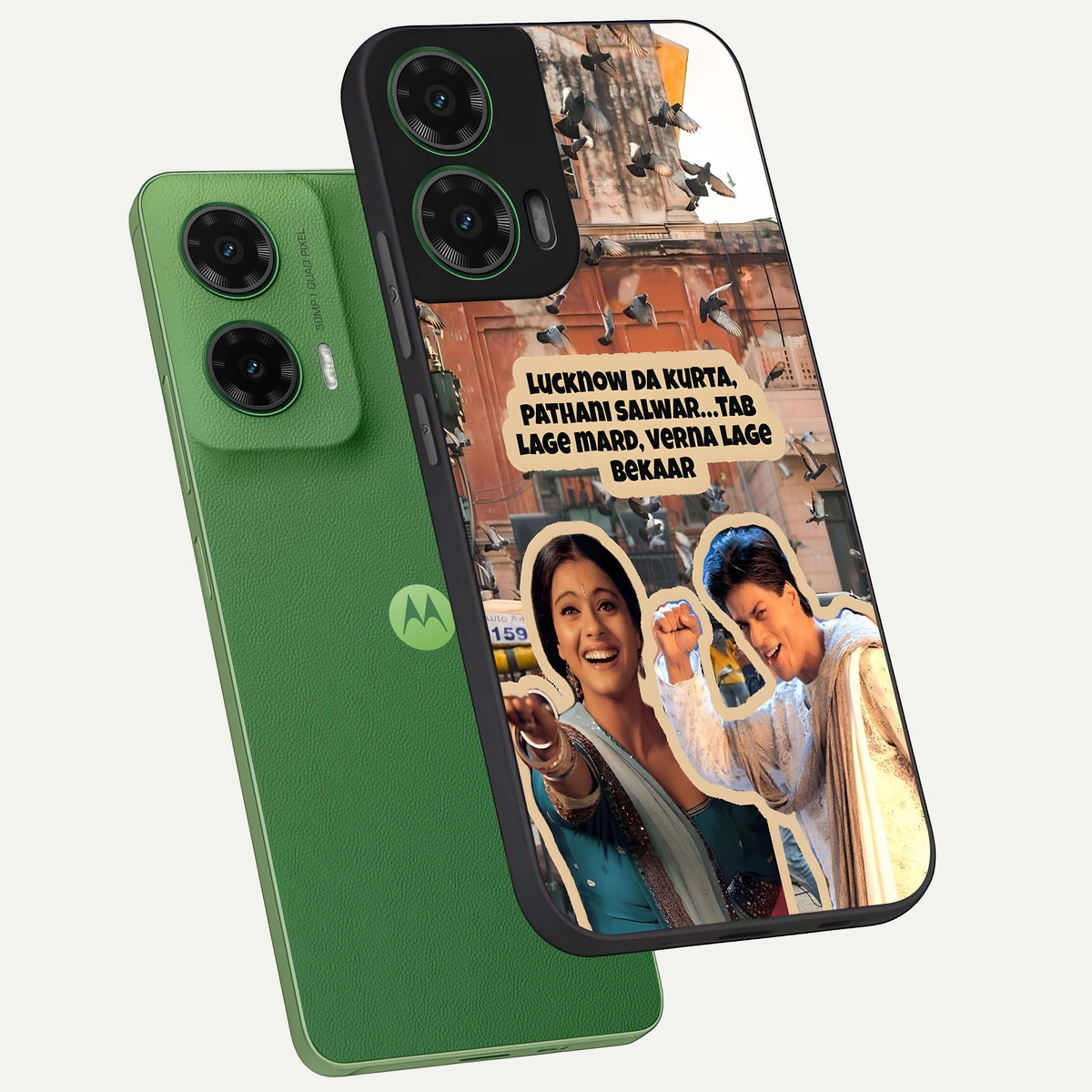  Desi Retro Vibes phone case For Moto G35 showing premium glass back cover with detailed artwork