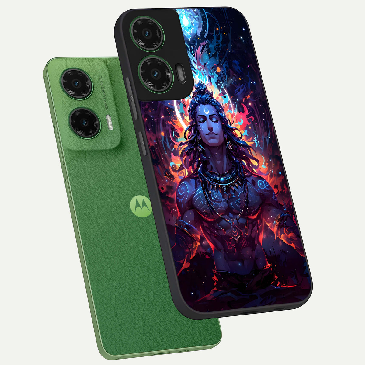  Divine Fire Shiv phone case For Moto G35 showing premium glass back cover with detailed artwork
