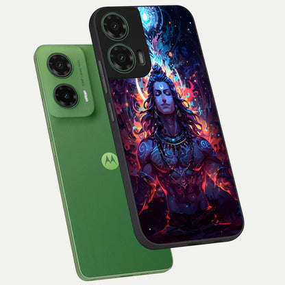  Divine Fire Shiv phone case For Moto G35 showing premium glass back cover with detailed artwork