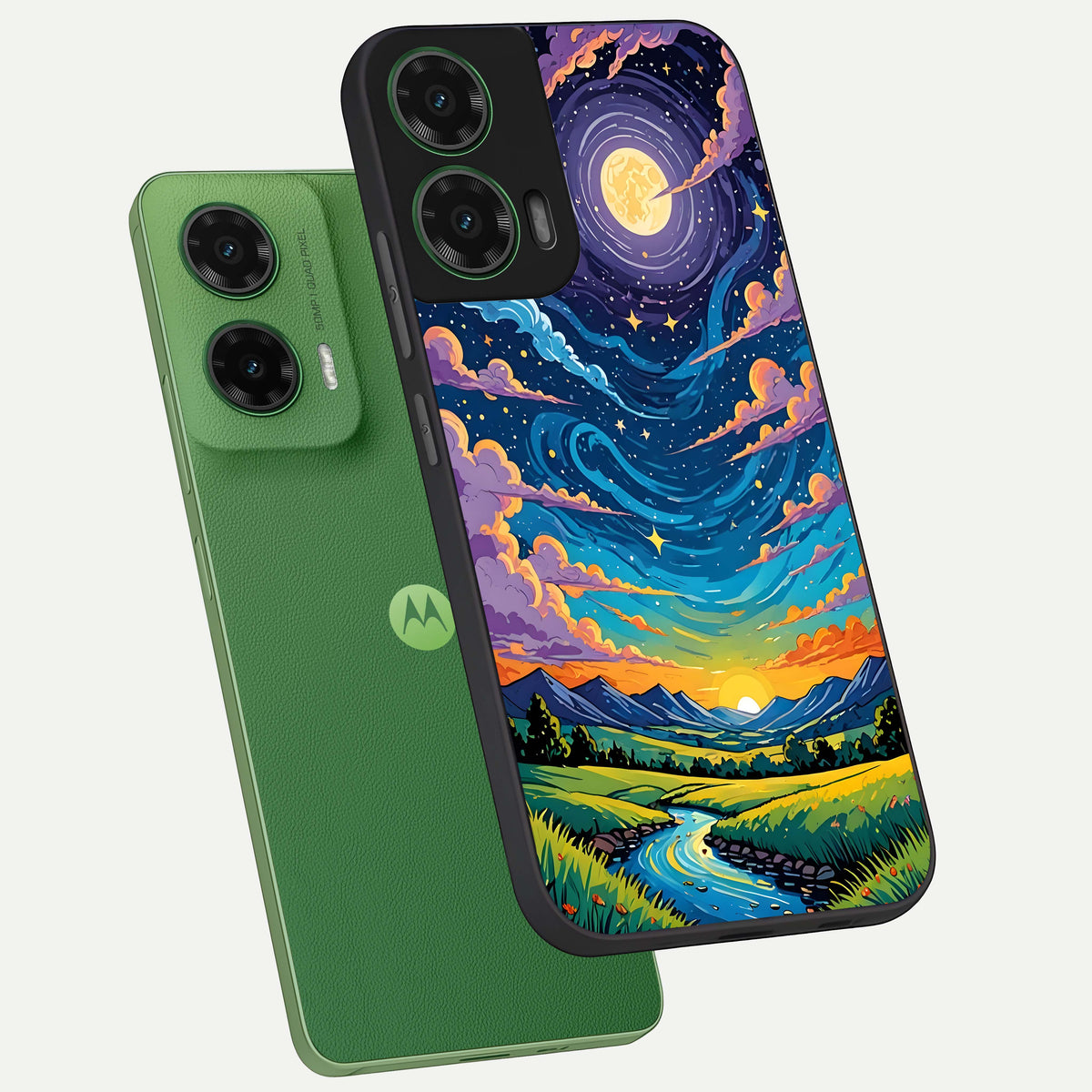  Dreamy Night Landscape phone case For Moto G35 showing premium glass back cover with detailed artwork