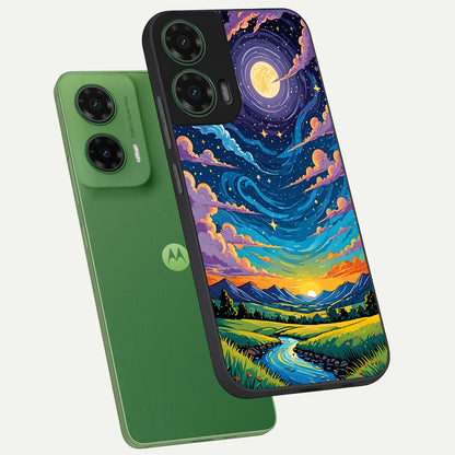  Dreamy Night Landscape phone case For Moto G35 showing premium glass back cover with detailed artwork