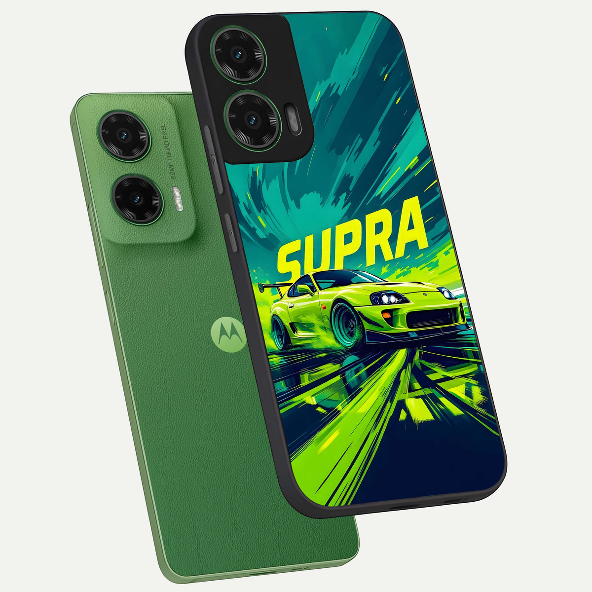  Electric Supra Thunder phone case For Moto G35 showing premium glass back cover with detailed artwork