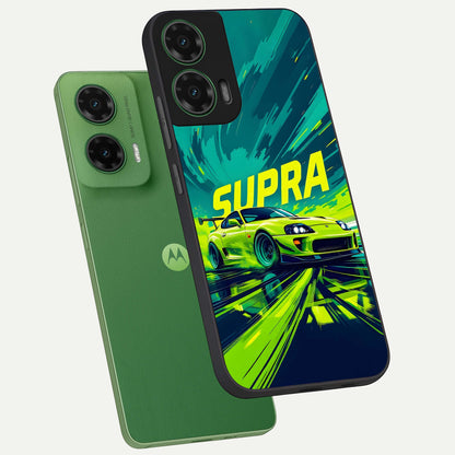  Electric Supra Thunder phone case For Moto G35 showing premium glass back cover with detailed artwork