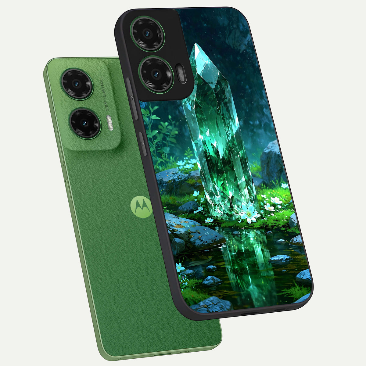  Emerald Light Crystal phone case For Moto G35 showing premium glass back cover with detailed artwork