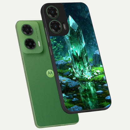  Emerald Light Crystal phone case For Moto G35 showing premium glass back cover with detailed artwork