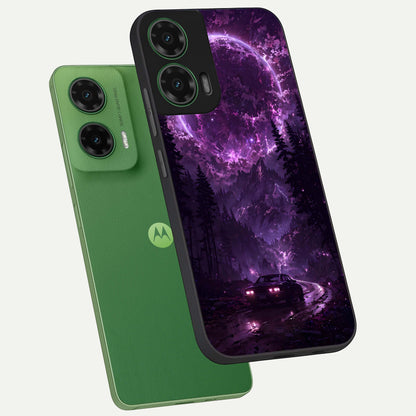  Eternal Cosmic Drive phone case For Moto G35 showing premium glass back cover with detailed artwork