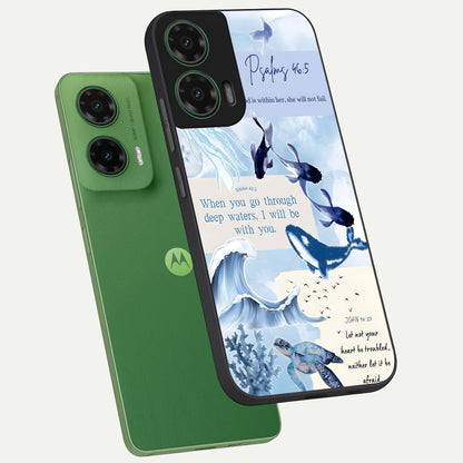  Faithful Ocean Promise phone case For Moto G35 showing premium glass back cover with detailed artwork