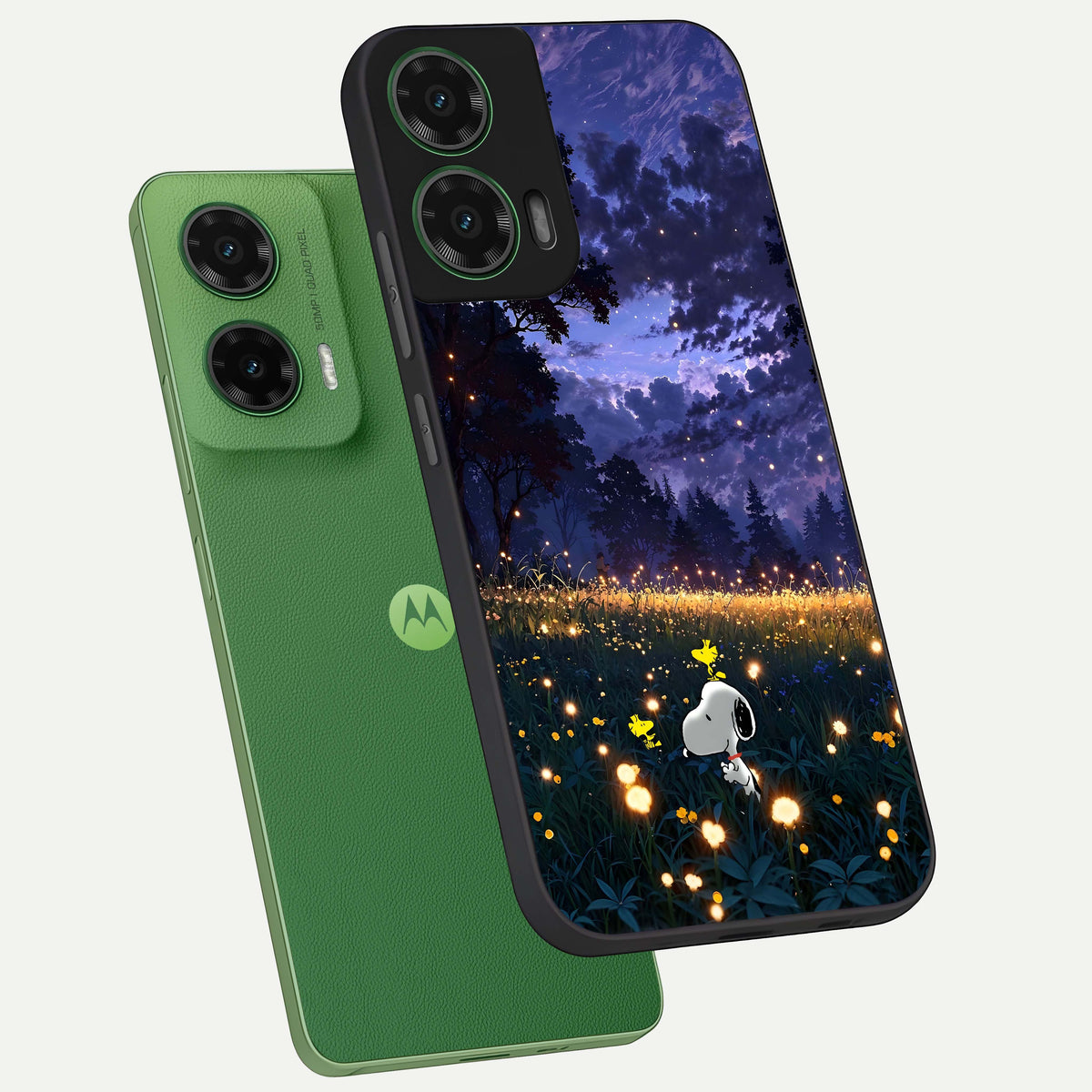  Firefly Meadow Magic phone case For Moto G35 showing premium glass back cover with detailed artwork