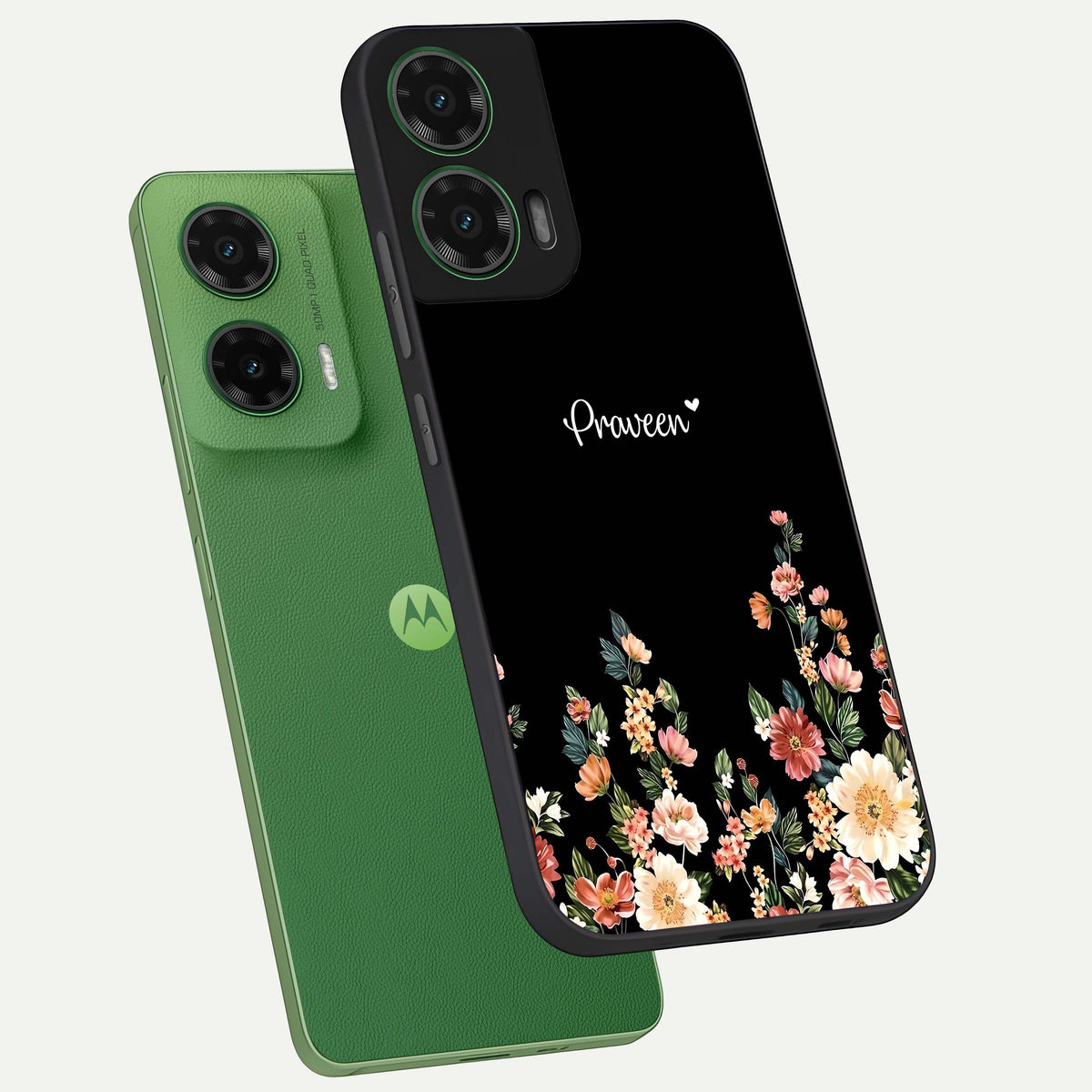  Floral Design Personalized Custom Name phone case For Moto G35 showing premium glass back cover with detailed artwork
