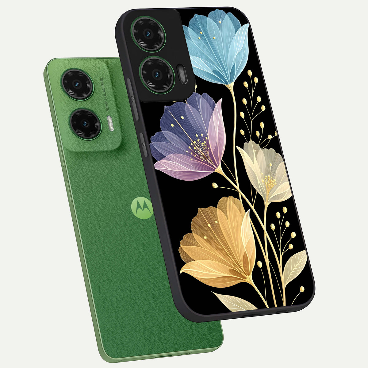  Flower Bloom Glow phone case For Moto G35 showing premium glass back cover with detailed artwork