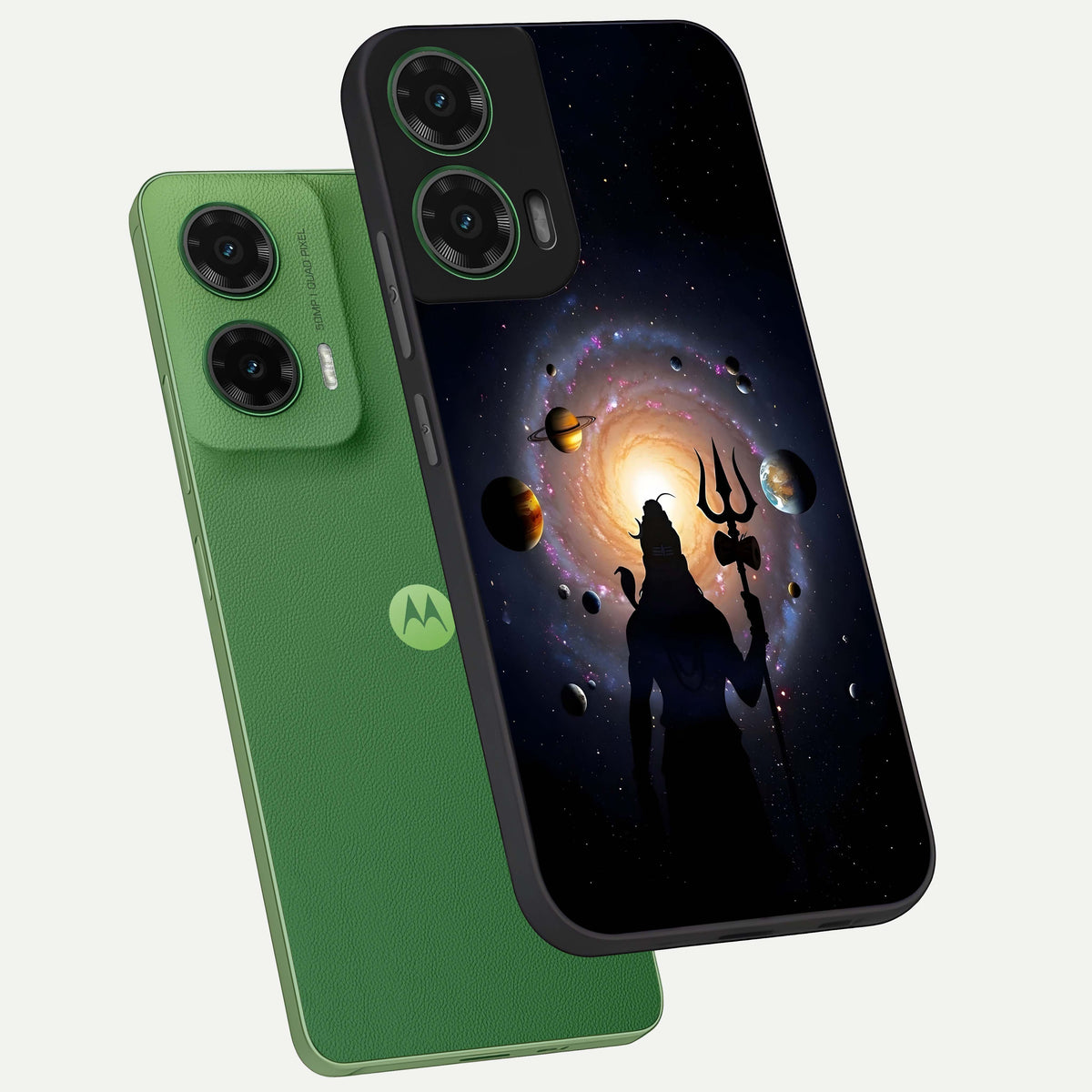  Galactic Shiva Vision phone case For Moto G35 showing premium glass back cover with detailed artwork