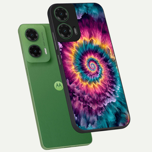  Galactic Spiral Burst phone case For Moto G35 showing premium glass back cover with detailed artwork