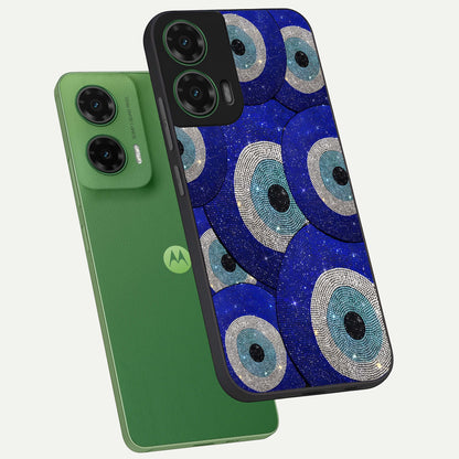  Galaxy Eye Flow phone case For Moto G35 showing premium glass back cover with detailed artwork