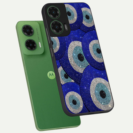  Galaxy Eye Flow phone case For Moto G35 showing premium glass back cover with detailed artwork