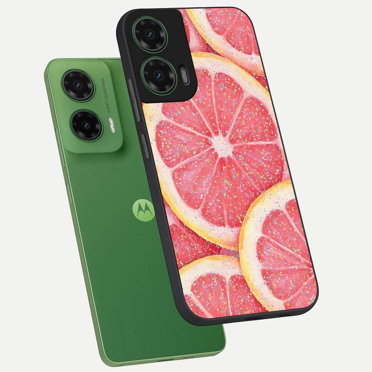  Glitter Grapefruit phone case For Moto G35 showing premium glass back cover with detailed artwork