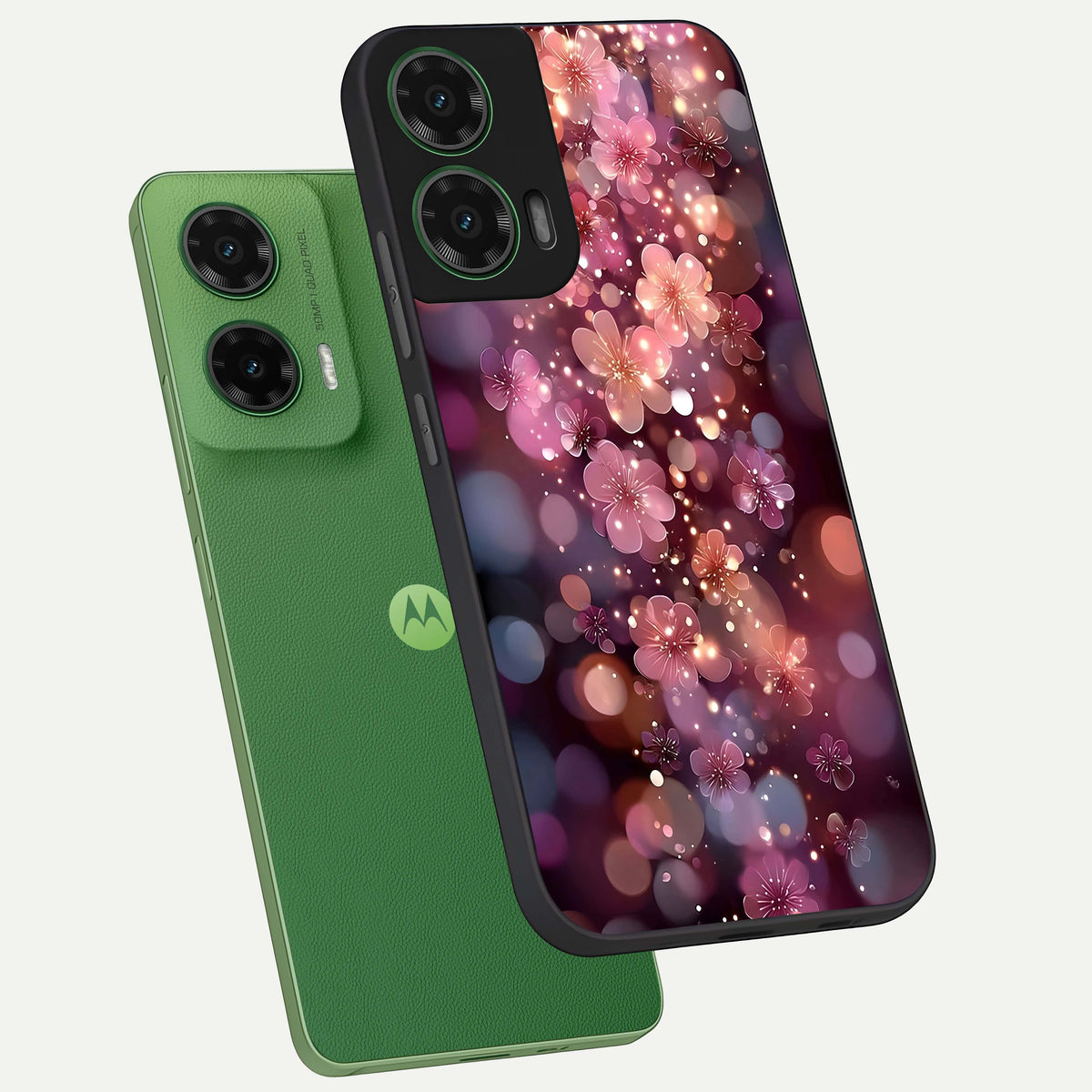  Glowing Petal Bliss phone case For Moto G35 showing premium glass back cover with detailed artwork