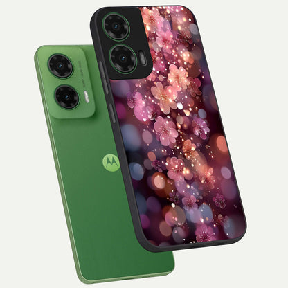 Glowing Petal Bliss phone case For Moto G35 showing premium glass back cover with detailed artwork