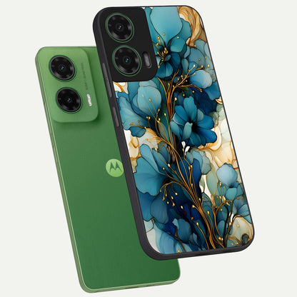  Golden Bloom Symphony phone case For Moto G35 showing premium glass back cover with detailed artwork